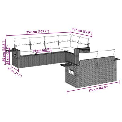 vidaXL Set sofás de jardín 7 piezas y cojines ratán sintético beige