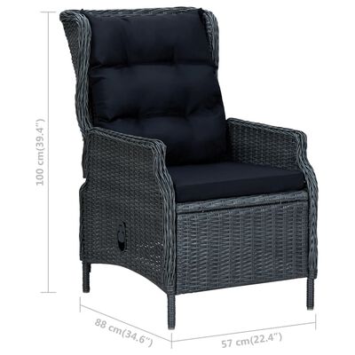 vidaXL Silla de jardín reclinable con reposapiés ratán PE gris oscuro