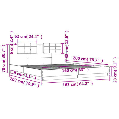 vidaXL Cama con cabecero madera de ingeniería roble ahumado 160x200 cm