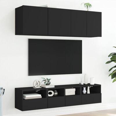 vidaXL Muebles de pared TV 2 uds madera ingeniería negro 40x30x30 cm