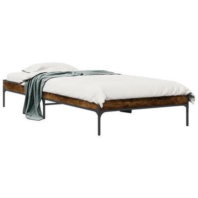 vidaXL Estructura cama madera ingeniería metal roble humo 75x190 cm