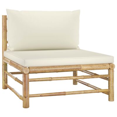 vidaXL Set de muebles de jardín 8 piezas bambú y cojines blanco crema