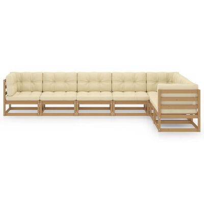 vidaXL Set de muebles de jardín 7 pzs cojines madera pino marrón miel