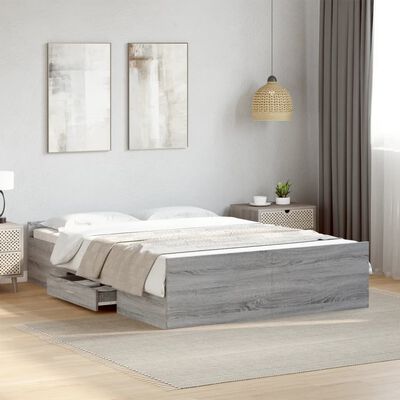 vidaXL Cama con cajones madera ingeniería gris Sonoma 120x200 cm