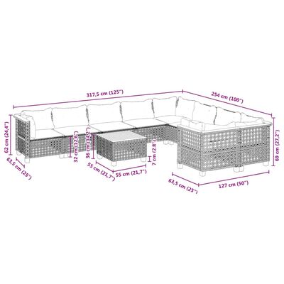 vidaXL Set de sofás de jardín 10 pzas cojines ratán sintético negro