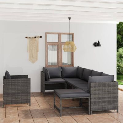 vidaXL Set de muebles de jardín 7 pzas y cojines ratán sintético gris