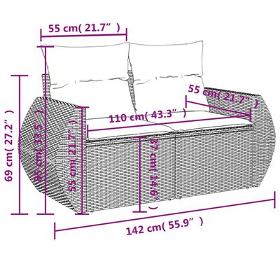 vidaXL Set muebles jardín 9 pzas y cojines ratán sintético gris claro