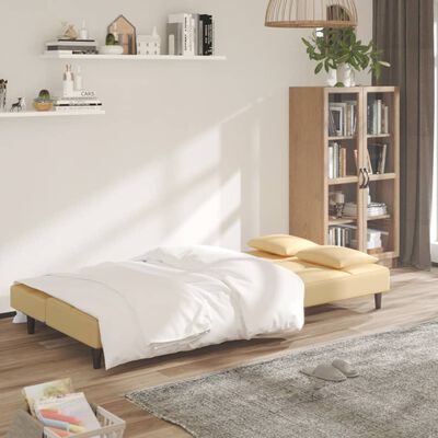 vidaXL Sofá cama de 2 plazas con dos almohadas terciopelo color crema