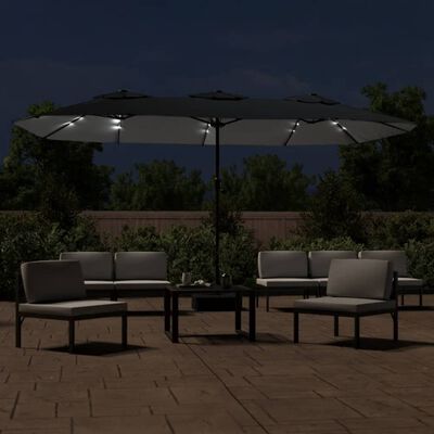 vidaXL Sombrilla doble de jardín con luces LED negro 449x245 cm