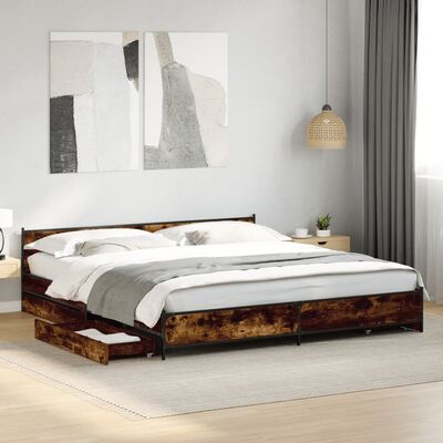 vidaXL Cama con cajones madera de ingeniería roble ahumado 180x200 cm