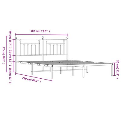 vidaXL Estructura cama sin colchón con cabecero metal negro 183x213 cm