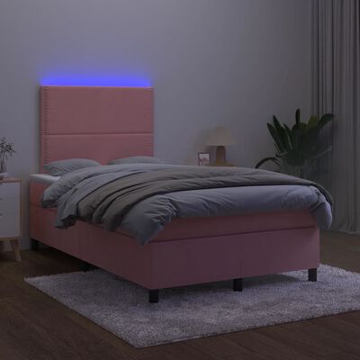 vidaXL Cama box spring con colchón y LED terciopelo rosa 120x190 cm