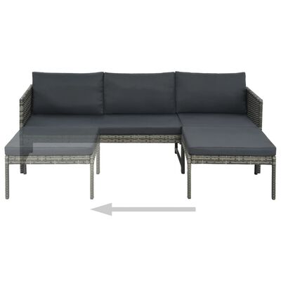 vidaXL Set muebles de jardín 3 piezas con cojines ratán sintético gris