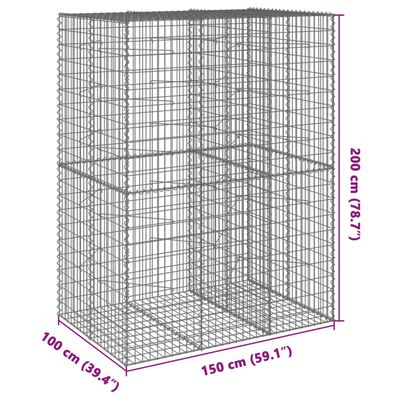 vidaXL Cesta de gaviones con cubierta hierro galvanizado 150x100x200cm