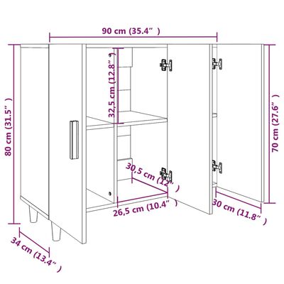 vidaXL Aparador de madera de ingeniería negro 90x34x80 cm