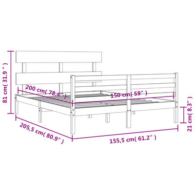 vidaXL Estructura de cama de matrimonio con cabecero madera maciza