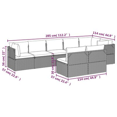 vidaXL Set de muebles de jardín 8 pzas y cojines ratán sintético gris