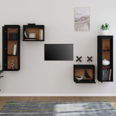 vidaXL Muebles para TV 4 piezas madera maciza de pino negro