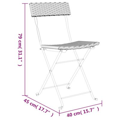 vidaXL Sillas cafetería plegables 4 uds acero y ratán sintético negro