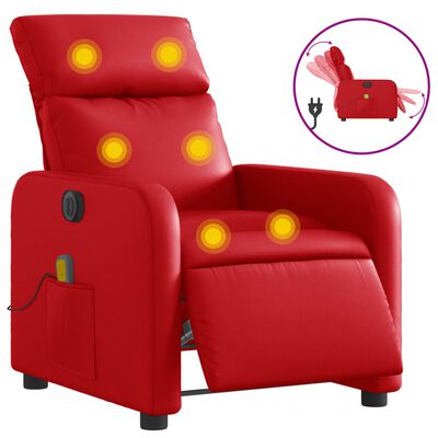 vidaXL Sillón de masaje reclinable eléctrico de cuero artificial rojo