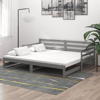 vidaXL Sofá cama extraíble madera maciza de pino gris 2x(90x200) cm