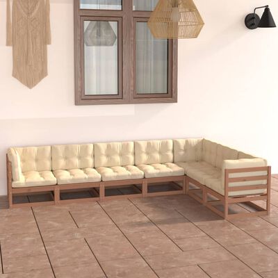 vidaXL Set de muebles de jardín 7 pzs cojines madera pino marrón miel