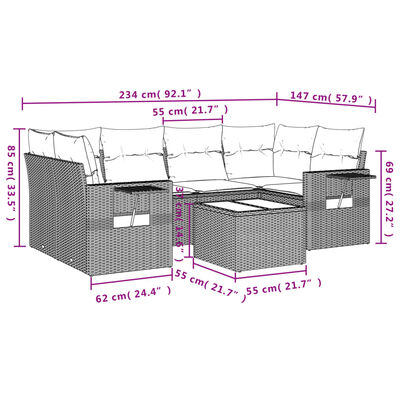 vidaXL Set de comedor de jardín 7 pzas y cojines ratán sintético negro