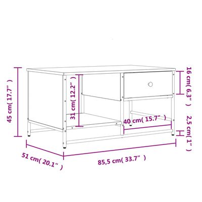 vidaXL Mesa de centro madera de ingeniería negra 85,5x51x45 cm