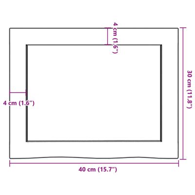 vidaXL Encimera baño madera maciza tratada marrón oscuro 40x30x(2-4)cm