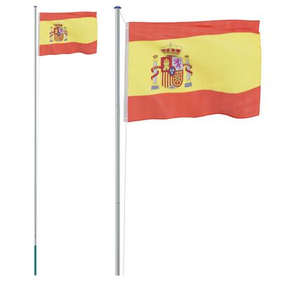 vidaXL Mástil y bandera de España aluminio 6,23 m