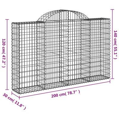 vidaXL Cestas de gaviones 2 uds forma de arco hierro 200x30x120/140cm