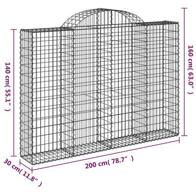 vidaXL Cestas gaviones 12 uds forma de arco hierro 200x30x140/160 cm