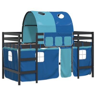 vidaXL Cama alta para niños con túnel madera pino azul 90x190 cm