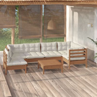 vidaXL Muebles de jardín 7 pzas y cojines madera de pino marrón miel