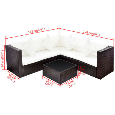 vidaXL Set muebles de jardín y cojines 4 piezas ratán sintético marrón