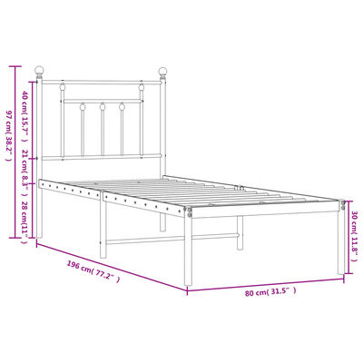 vidaXL Estructura cama sin colchón con cabecero metal blanco 75x190 cm