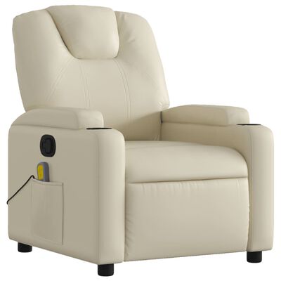 vidaXL Sillón reclinable de masaje cuero sintético crema