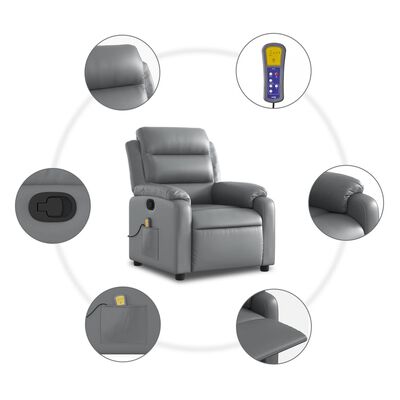 vidaXL Sillón de masaje reclinable cuero sintético gris