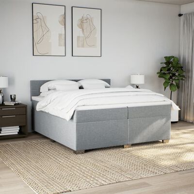 vidaXL Cama box spring con colchón tela gris claro 200x200 cm