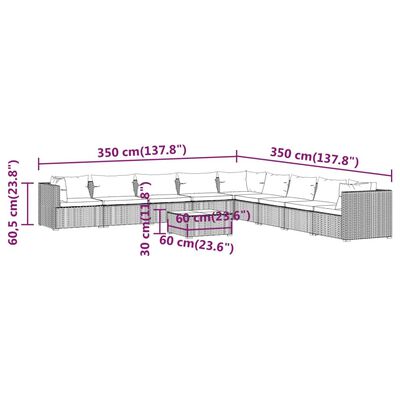 vidaXL Set muebles de jardín 10 pzas y cojines ratán sintético negro