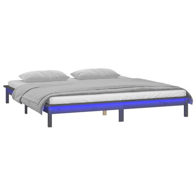 vidaXL Estructura de cama con LED madera maciza gris 160x200 cm