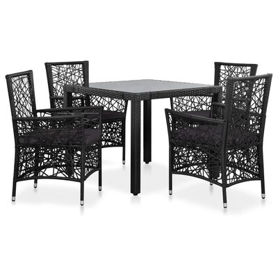 vidaXL Juego de comedor de jardín 5 piezas de ratán sintético negro