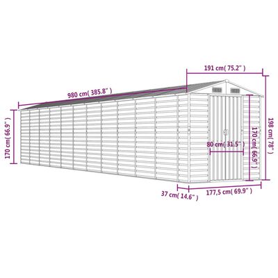 vidaXL Cobertizo de jardín acero galvanizado antracita 191x980x198 cm