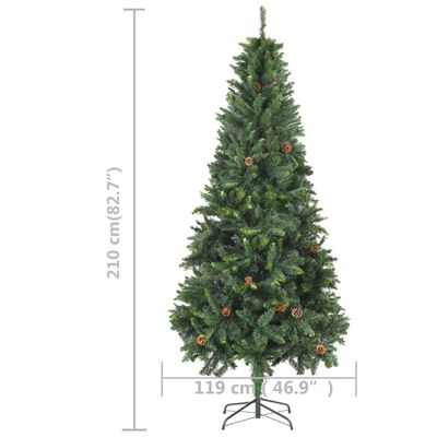 vidaXL Árbol de Navidad artificial iluminado con luces y piñas 210 cm