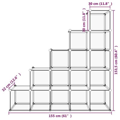 vidaXL Estantería de cubos con 15 compartimentos negro PP