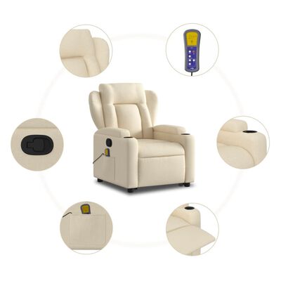 vidaXL Silla de masaje reclinable de pie de tela color crema