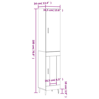 vidaXL Aparador alto madera contrachapada gris Sonoma 34,5x34x180 cm