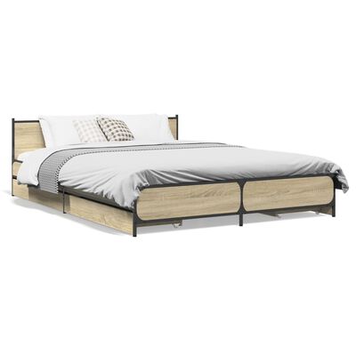 vidaXL Cama con cajones madera ingeniería roble Sonoma 135x190 cm