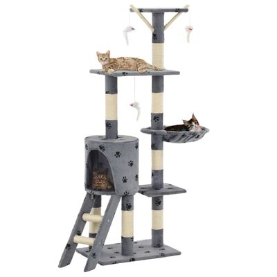 vidaXL Rascador para gatos con poste de sisal 138 cm huellas gris