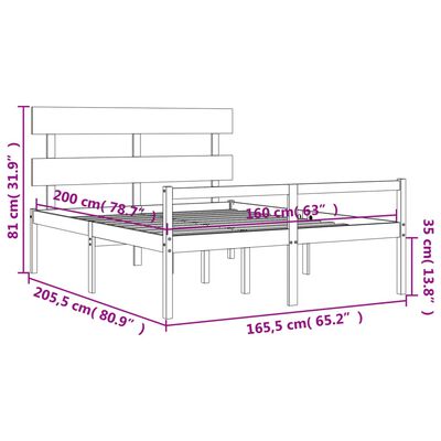 vidaXL Cama para personas mayores con cabecero madera maciza 160x200cm